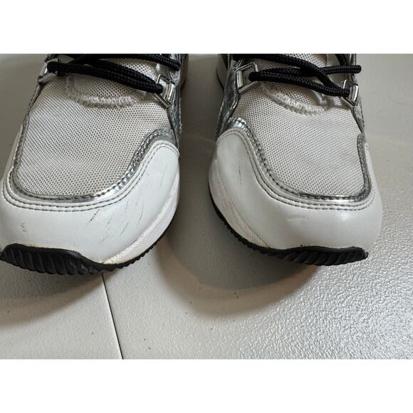 MICHAEL Michael Kors white wedge sneaker animal print & silver trim Sz 7 - Picture 6 of 14